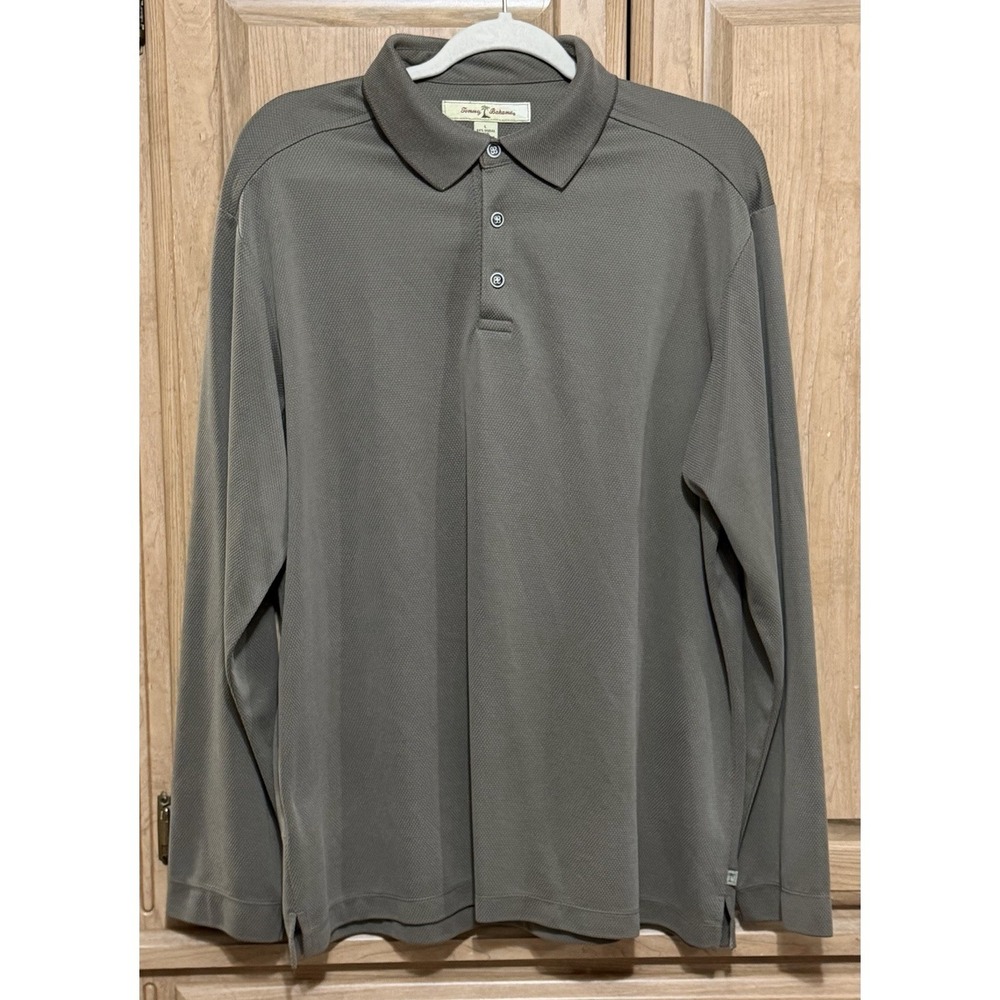 Tommy Bahama Long Sleeve Polo Shirt Men's L Gray Green Collared Casual Preppy